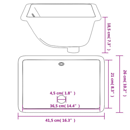 Rectangular white ceramic bathroom sink 41.5x26x18.5 cm