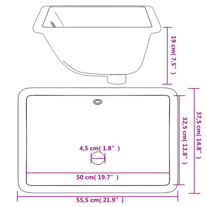 Rectangular white ceramic bathroom sink 41.5x26x18.5 cm