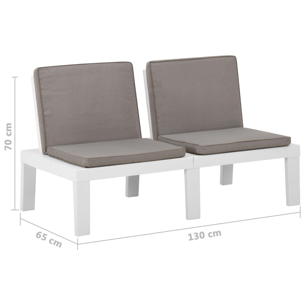 Garden benches with cushions 2 units white plastic