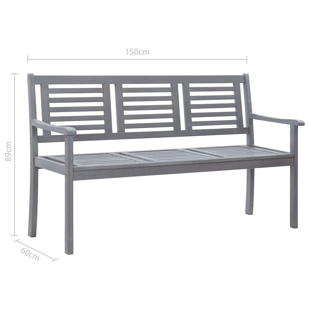 3-seater garden bench in grey eucalyptus wood and 150 cm cushion