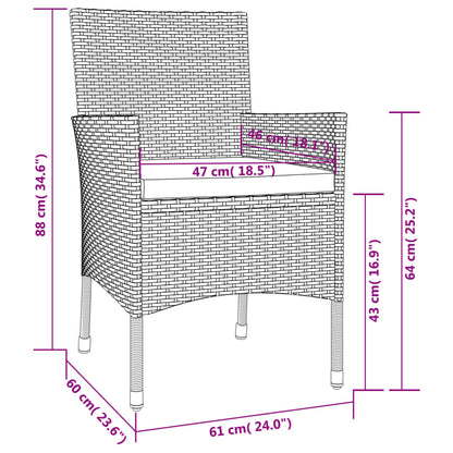 3-piece garden dining set with cushions, black synthetic rattan