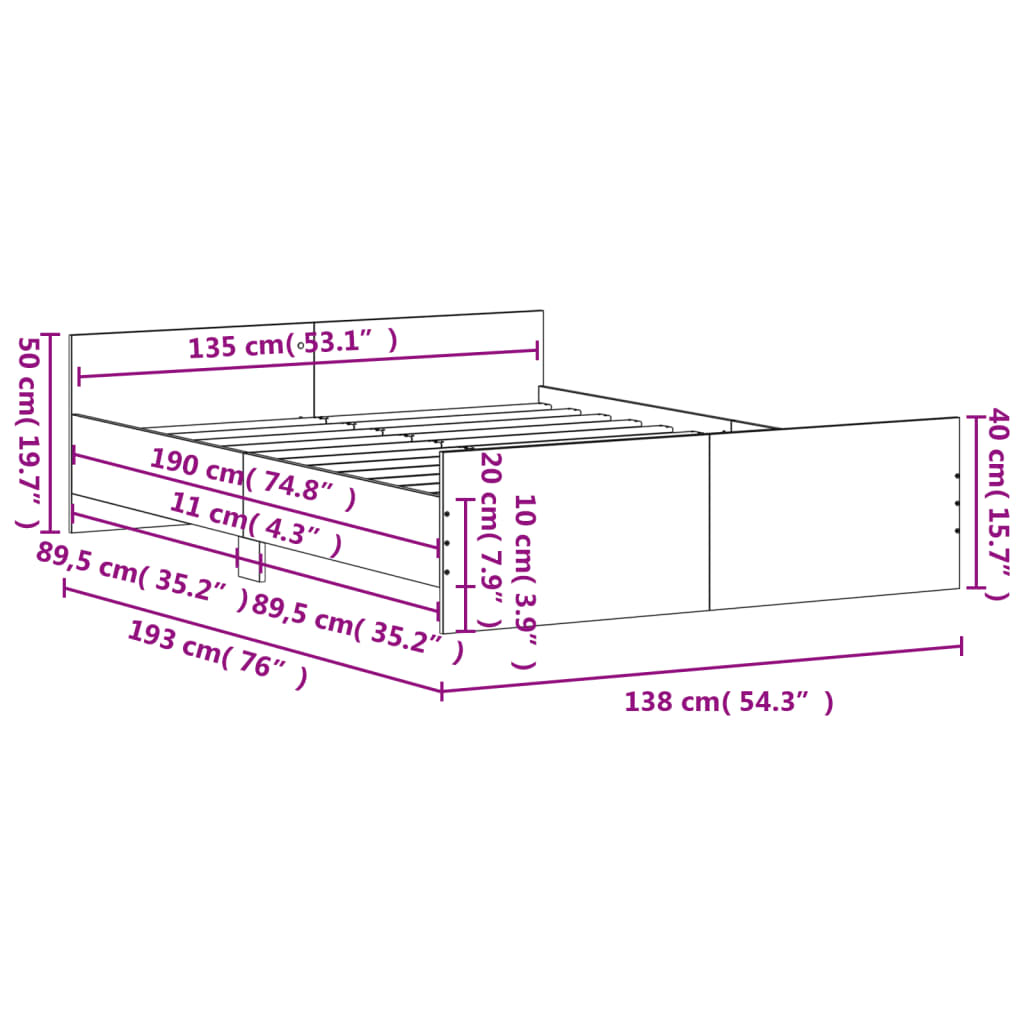 vidaXL Bed Frame with Headboard and Footboard White 135x190 cm 