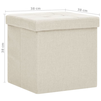 Folding Storage Stools 2 pcs Faux Linen Cream