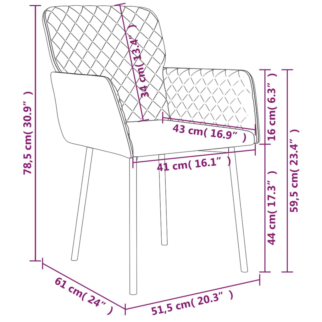 Sillas de comedor 2 unidades terciopelo