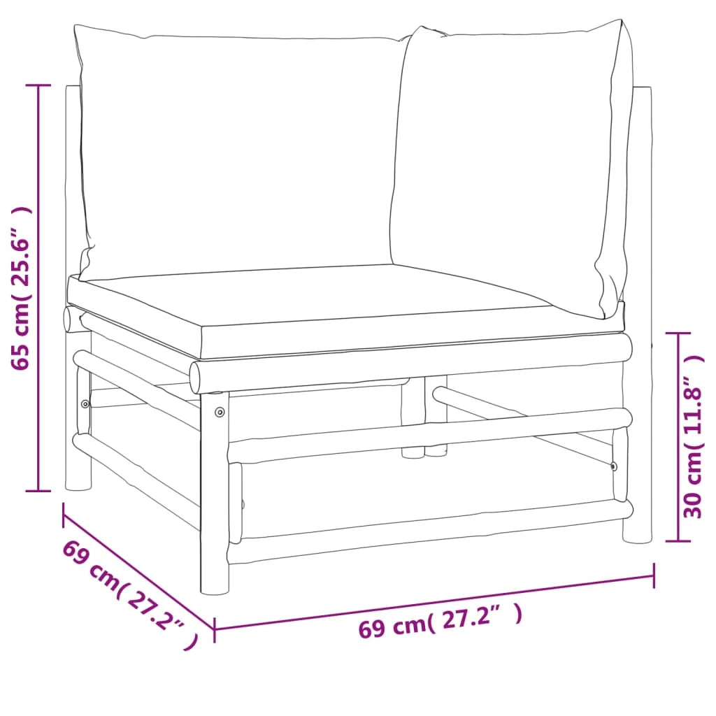 Set de muebles de jardín 2 piezas bambú y cojines gris claro