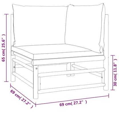 Set de muebles de jardín 2 piezas bambú y cojines gris claro