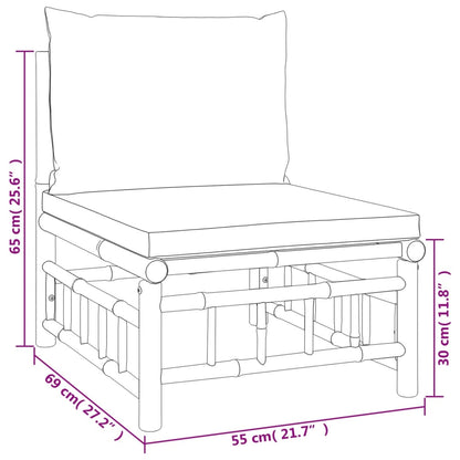 Set de muebles de jardín 3 piezas bambú y cojines blanco crema