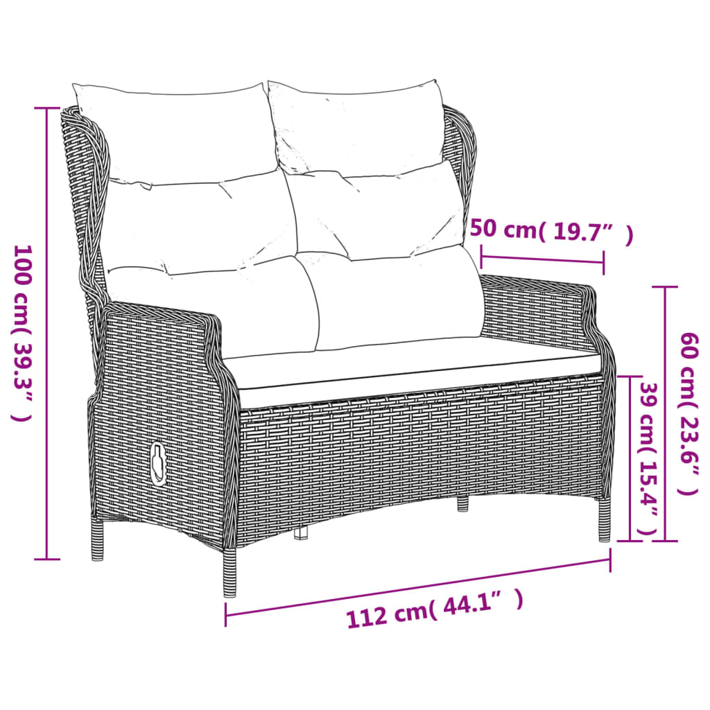 2 Seater Garden Bench with Cushions Black Poly Rattan