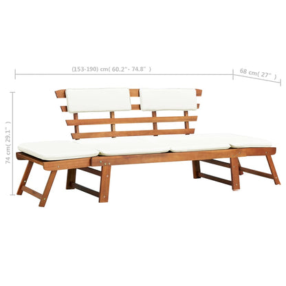 Garden bench with cushions 2 in 1 190 cm solid acacia wood