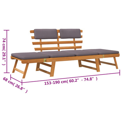 Sofá cama de jardín 2 en 1 con cojín madera maciza acacia 190cm