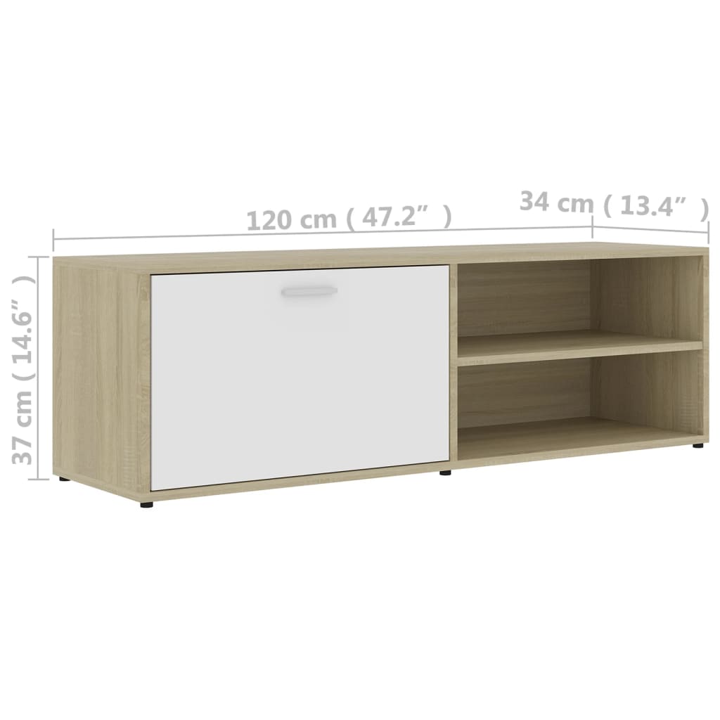 Mueble de TV madera contrachapada blanco y roble 120x34x37 cm