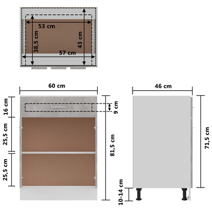 Low cabinet with engineered wood drawer 60x46x81.5cm 