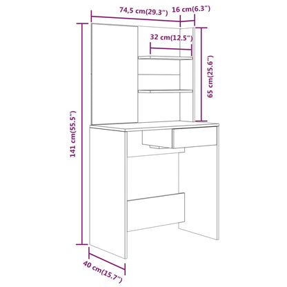 vidaXL Dressing Table with Mirror 74.5x40x141 cm 