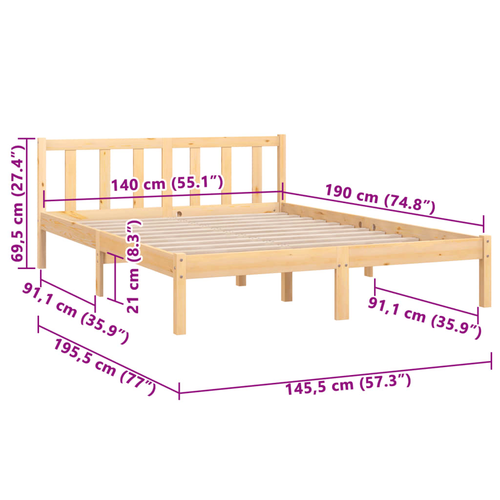 Estructura de cama, somier de madera maciza de pino, acabados y medidas a elegir