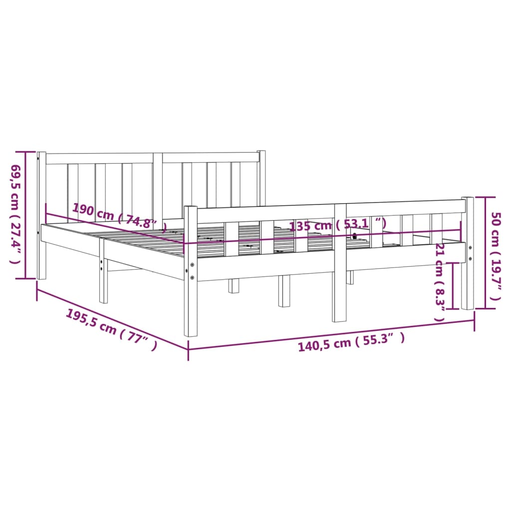 vidaXL Bed frame solid wood white 135x190 cm 