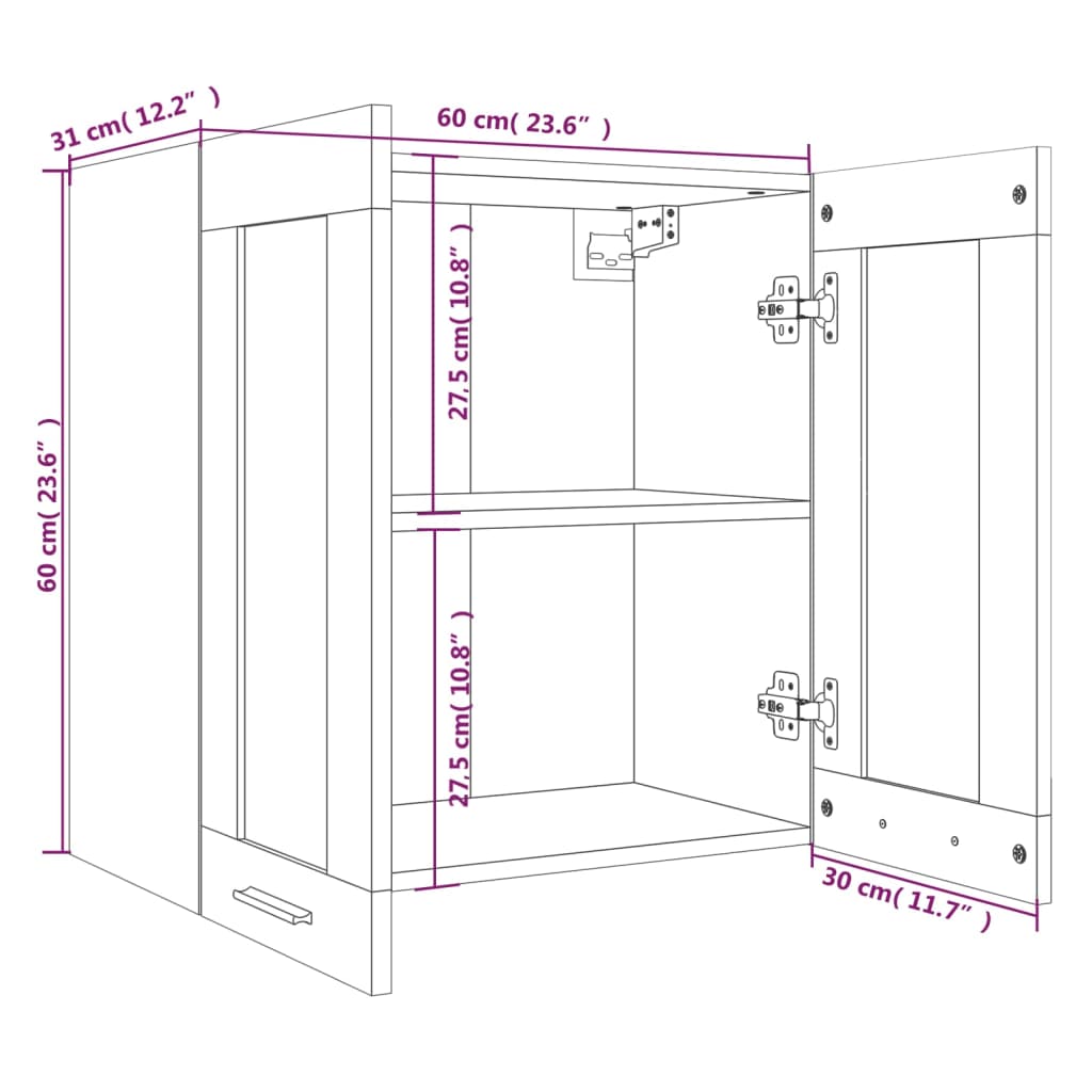 Armario colgante vidrio y madera ingeniería 60x31x60 cm