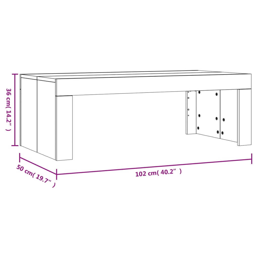 Mesa de centro madera de ingeniería gris hormigón 102x50x36 cm