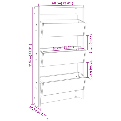 3-tier wall planter made of wood 60x18.5x110 cm 