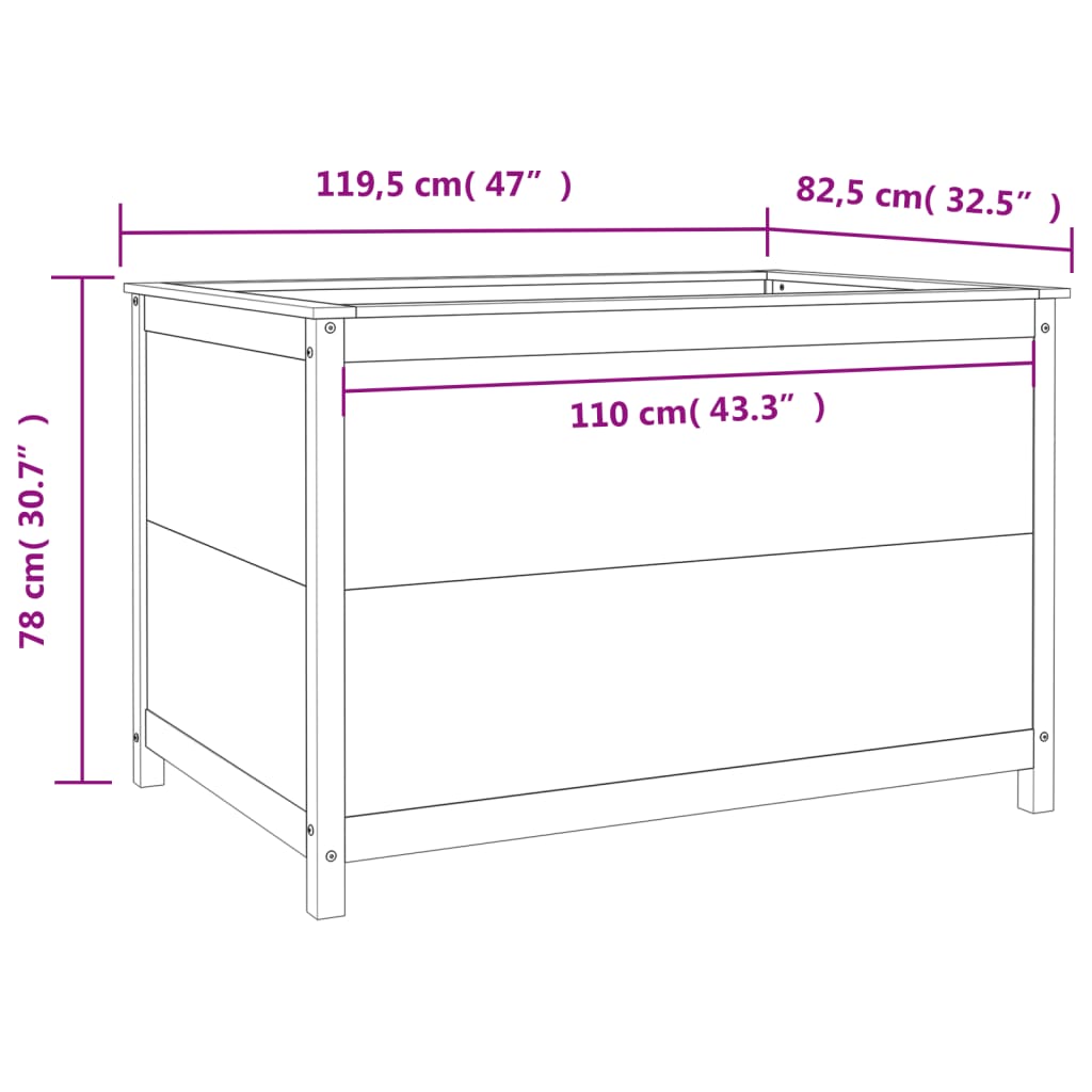 Raised garden bed white pine wood 119.5x82.5x78cm