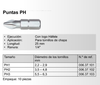 Puntas PH, IS, L=25 mm, Häfele