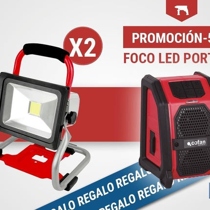 Pack de 2 focos LED portátiles de batería + altavoz Bluetooth de regalo | Iluminación eficiente y duradera