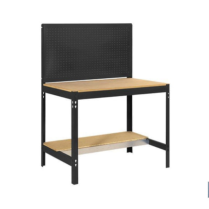 Banco de trabajo | Incluye panel perforado y 2 estantes de madera | Disponible en color antracita | Medidas: 1445 x 910 x 610 mm
