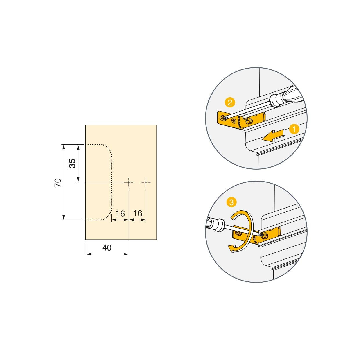 Emuca Kit of 2 central Gola profiles for kitchen furniture, length 2.35m, with accessories, Aluminum