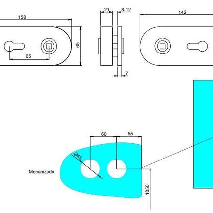 Emuca Kit cerradura y cerradero para puerta doble de cristal, puerta vidrio 8-12mm, acero y aluminio