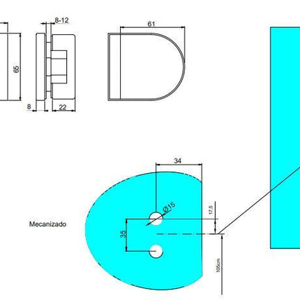 Emuca Kit cerradura y cerradero para puerta doble de cristal, puerta vidrio 8-12mm, acero y aluminio