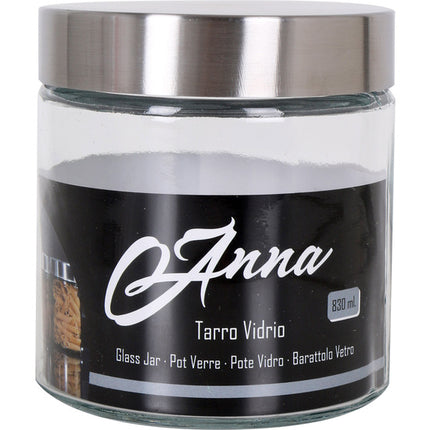 Pote de vidro Anna 830ml com tampa de aço