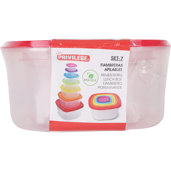 SET OF 7 SQUARE STACKABLE LUNCH BOXES - PRIVILEGE