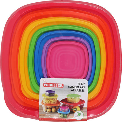 SET OF 7 SQUARE STACKABLE LUNCH BOXES - PRIVILEGE