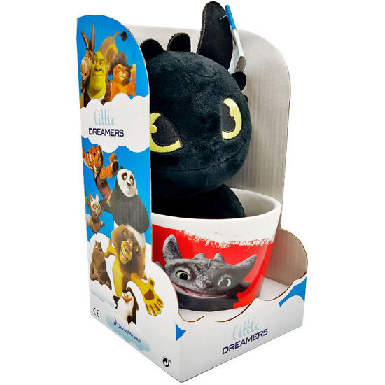 10 TAZAS + PELUCHE TOOTHLESS COMO ENTRENAR A TU DRAGON 18CM