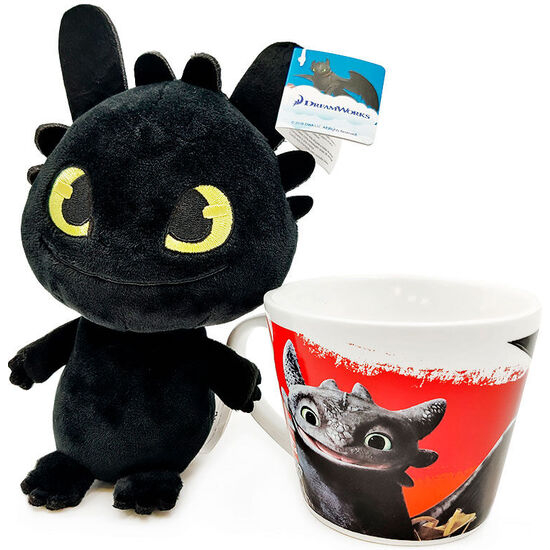 10 TAZAS + PELUCHE TOOTHLESS COMO ENTRENAR A TU DRAGON 18CM