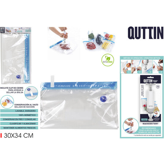 144 units, REUSABLE VACUUM FOOD BAG 30X34CM QUTTIN