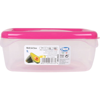 1L RECTANGULAR HERMETIC MICROWAVE LUNCH BOX - ASSORTED COLOURS