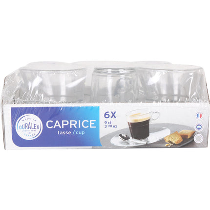 6 STACKABLE TRANSPARENT COFFEE CUPS 90CC CAPRICE