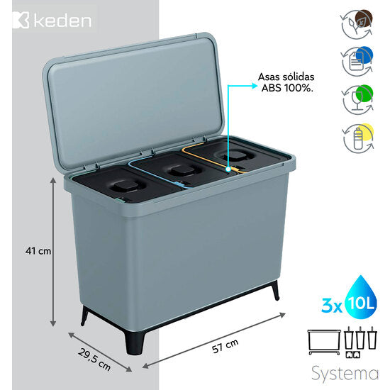 Contenedor de reciclaje para fijación inferior y extracción manual en  mueble de cocina Recycle 1x20litros, Plástico gris antracita