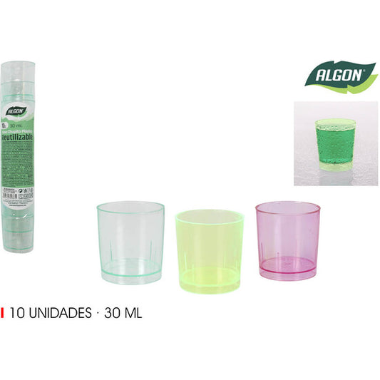 100 units SET-10 COLOR SHOT GLASS PS 30ML ALGON