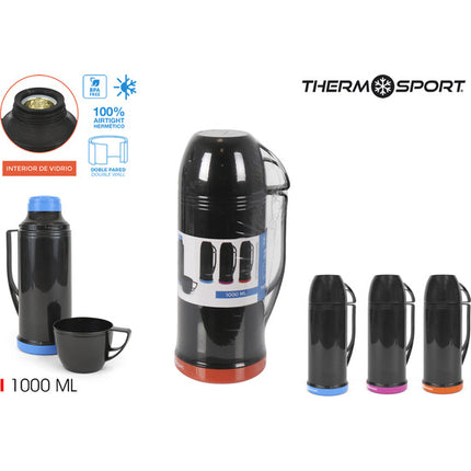 Termo plástico con taza 1L Naranja/Purple/Azul Thermosport