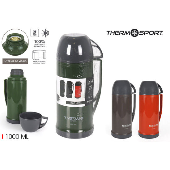 12 TERMOS PLASTICO CON TAZA 1L THERMOSPORT