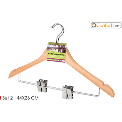 SET OF 2 WOODEN HANGERS WITH CLIPS 44X24CM CONFORTIME