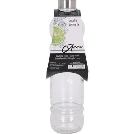 BOTELLA VIDRIO 1L TAPÓN METALIZADA 8X31CM ANNA