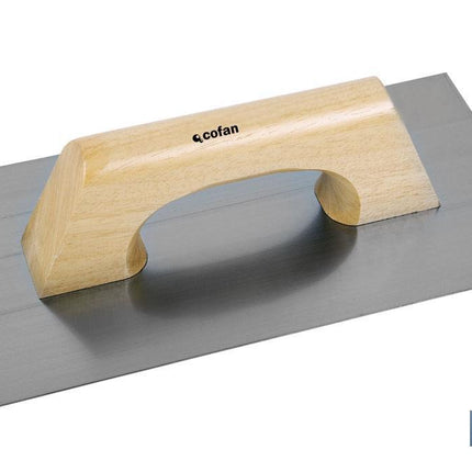 Paleta modelo llana rectangular | Longitud: 300 x 150 x 0,7 mm | Para la construcción | Mango de madera