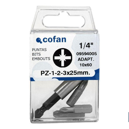 Kit de puntas de atornillar y adaptador | Contenido 3 puntas Pozi drive y un adaptador | Modelo 1/4 PZ