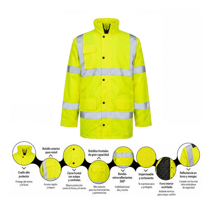 Parka Alta Visibilidad Lluvia Talla XXL. 100% Impermeable. Parka Impermeable Trabajo