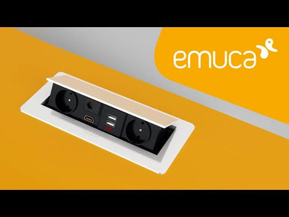 Emuca Atom 26 Lite desktop multi-connector, 225x111mm, 2 Schuko type plugs, 1 USB type A, 1USB type C, Zamak-Steel-Plastic, Black