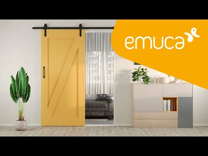 Emuca Hardware kit for a Barn wooden hanging sliding door, Without soft closing, panels not included, Steel and Plastic, Black painted