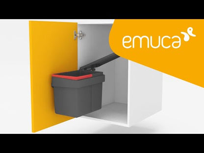 Emuca Recycling container for fixing to the door of the Recycle furniture, 1 removable 15-litre container, Anthracite grey plastic