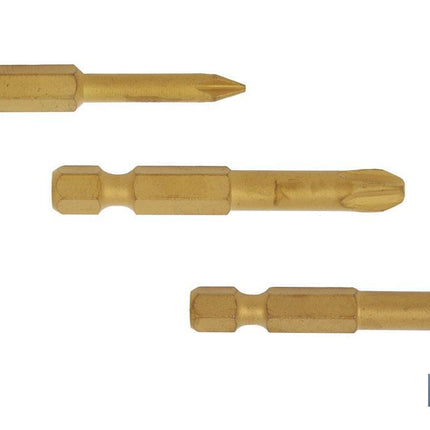 Kit de puntas de Titanio para atornillar | Contenido 3 puntas Phillips de 50 mm | Modelo 1/4 PH